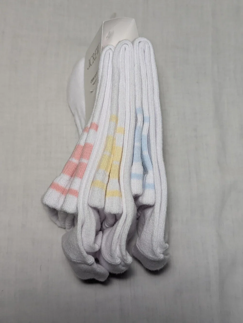 NWT J. Crew Women's 3 Pack Striped Crew Socks Pink Yellow Blue One Size